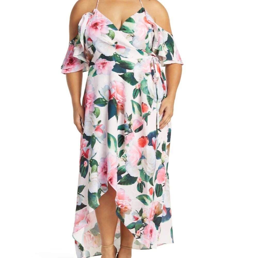City Chic Women's Pink Garden Floral Print‎ Wrap Maxi Dress Size XS (14) NEW